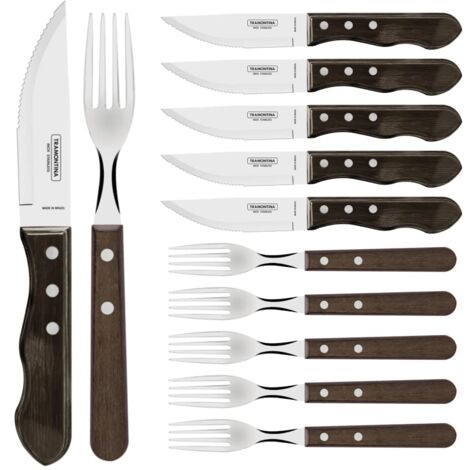 Tramontina Set di posate da bistecca Jumbo in acciaio inox, manico in legno FSC, lavabili in lavastoviglie, per 6 persone, affilate