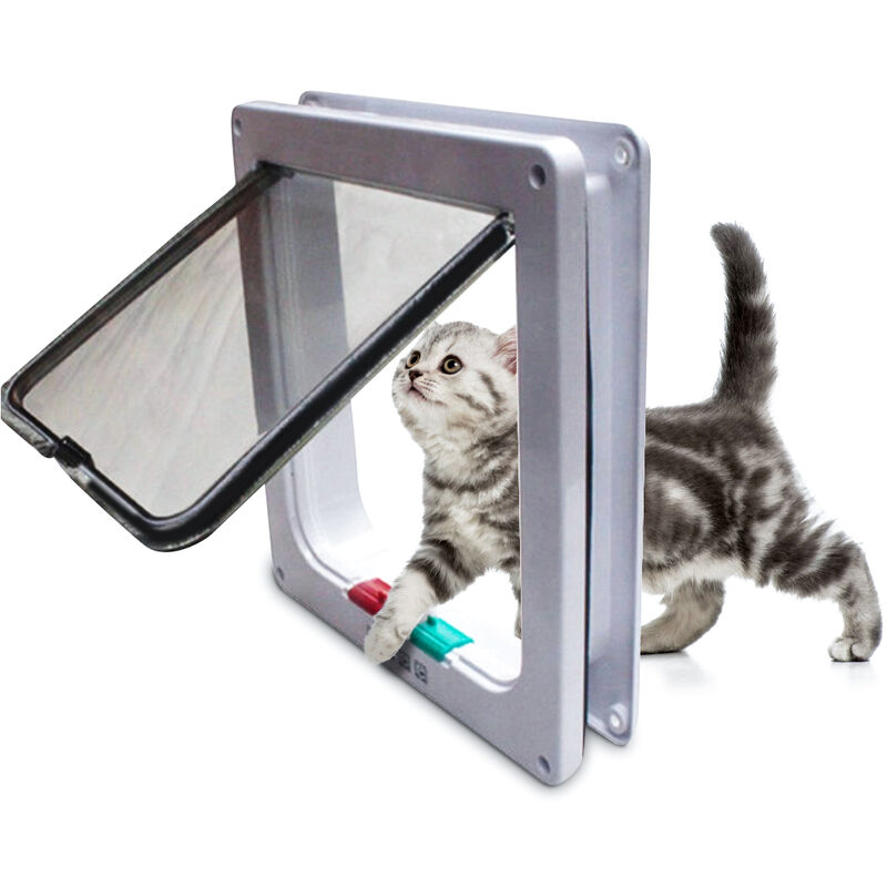 

Trampilla de plástico de 4 posiciones para puerta con solapa de gato para animales de cachorro de gato M