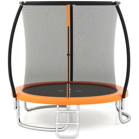 Trampolín de exterior 244 x 240 x 60 cm con red de seguridad y escalera estable estilo moderno fabricado en acero galvanizado naranja 200014507