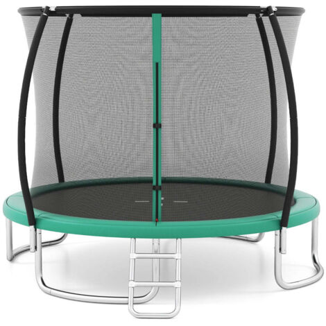 Trampolín de exterior de 305 cm diseño seguro con postes curvados y escalera antideslizante en acero galvanizado verde 200014512