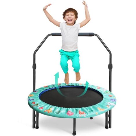 Trampolín de fitness de 92 cm para adultos y niños con asa ajustable - Mini trampolín de fitness plegable con acolchado de seguridad para interiores - Entrenamiento cardiovascular