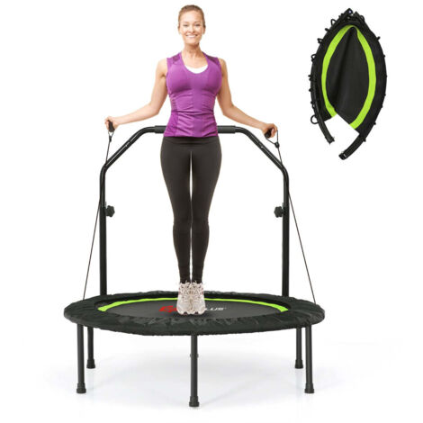 Trampolín de fitness plegable 101 cm de diámetro con pasamanos ajustable y 2 bandas de resistencia de acero verdes 200014489