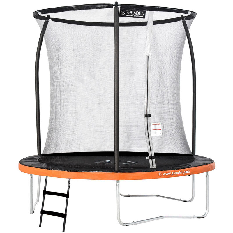 

Trampolín de jardín Freestyle Orange 250 Juego completo con red protectora de cojín + Escalera Ø 244cm - Ultra seguro - Greaden