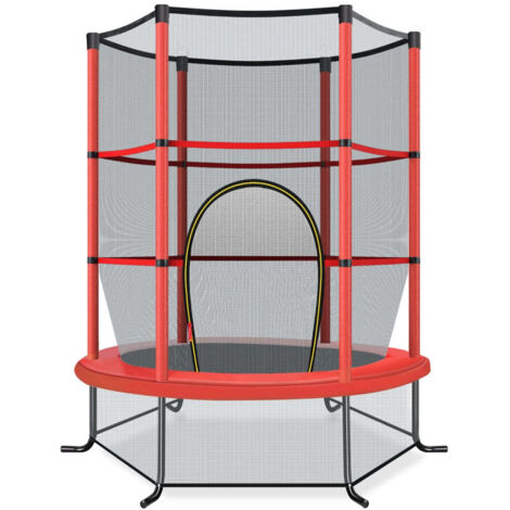 Trampolín de jardín hexagonal 165 x 165 x 161 cm con red de seguridad de 360° diseño rojo y soportes curvados de PVC 200014497
