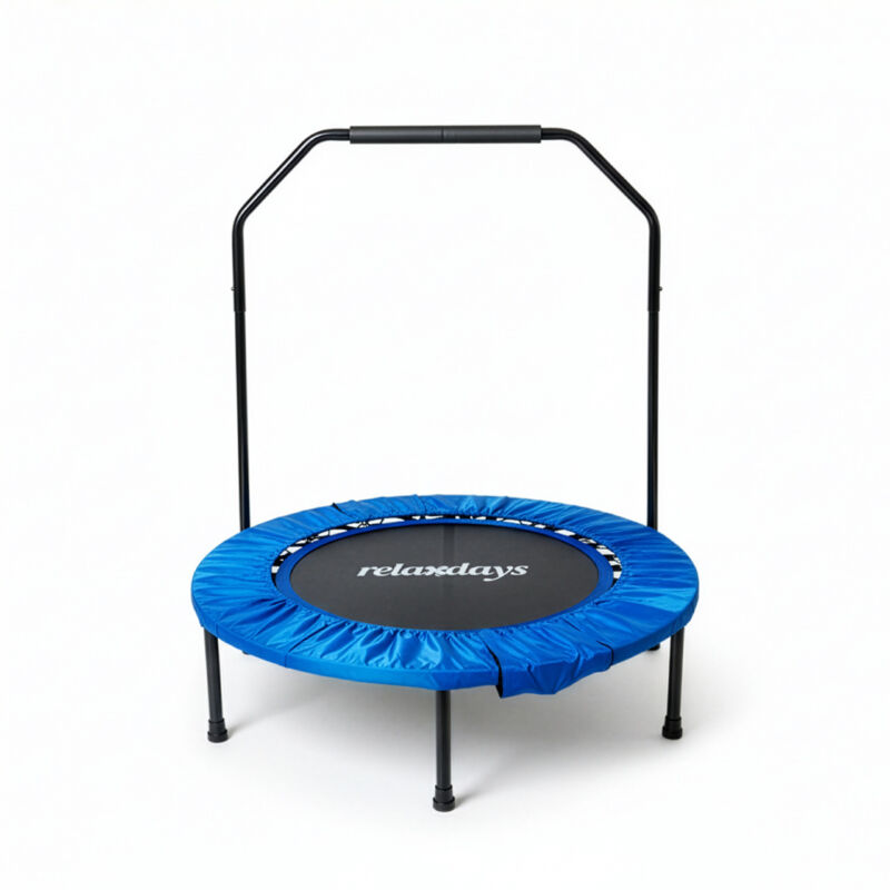 Relaxdays Trampolin Mit Haltestange, Ø 102 Cm, Faltbares Minitrampolin Bis 120 Kg, Fitnesstrampolin Indoor, Blau
