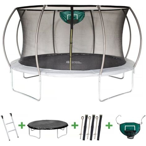 Trampolin mit Innennetz und Basketballkorb "Jumper" Ø 4,25 M - Grau