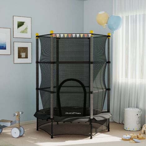 Trampolín para Niños de +3 Años Ø140 cm con Red de Seguridad y Marco de Acero para Interior y Exterior Negro