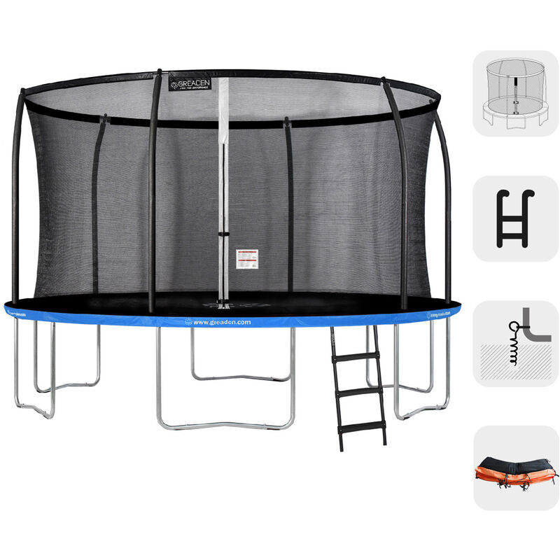 

Trampolín redondo exterior Azul + Naranja 360 + Escalera + Kit de anclaje fitness jardín