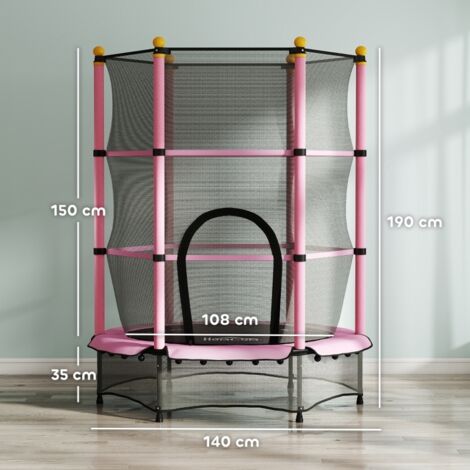 Trampoline 1,4m sans ressorts pour 3-6 ans, filet sécurité, intérieur extérieur portable rose
