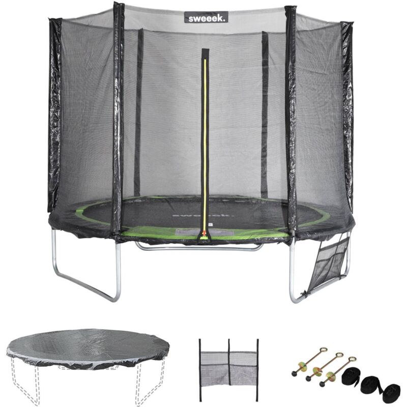 Trampoline 250 cm. vert. avec filet de protection. bâche. filet pour chaussures. kit d’ancrage
