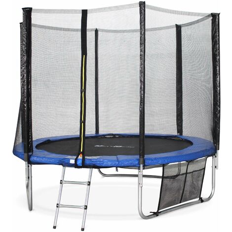 Trampoline Ø250cm - Pluton XXL bleu avec filet, échelle, bâche, filet chaussures, kit d'ancrage 2,5m 2m