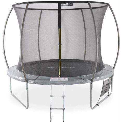 Trampoline Ø 305cm - Mars Inner XXL- trampoline de jardin gris avec filet de protection intérieur. échelle. bâche. filet pour chaussures et kit d'ancrage 3.05m 305cm - Gris
