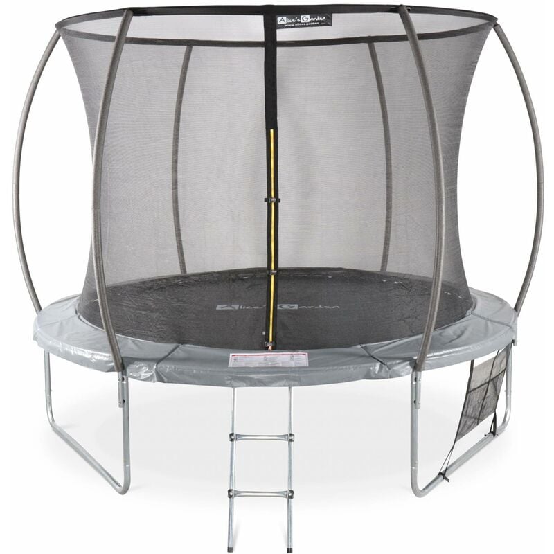 Trampoline ø 305cm - Mars Inner xxl- trampoline de jardin gris avec filet de protection intérieur. échelle. bâche. filet pour chaussures et kit
