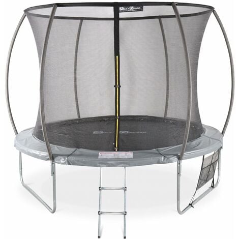 Trampoline Ø 305cm - Mars Inner XXL- trampoline de jardin gris avec filet de protection intérieur et accessoires