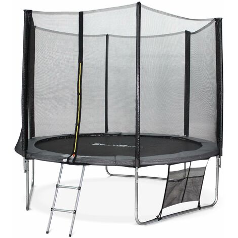 Sweeek – Trampoline 305cm – Mars XXL gris – avec filet de sécurité 1,80m – charge max 100kg – échelle en acier – kit d'ancrage inclus