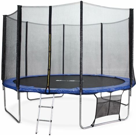 Trampoline 370cm - Saturne XXL Bleu - avec filet de protection, échelle, bâche, filet pour chaussures, kit d'ancrage, trampoline de jardin 370 cm |Qualité PRO |Normes EU