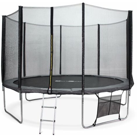 Trampoline 370cm - Saturne XXL Gris - avec filet de protection. échelle. bâche. filet pour chaussures. kit d'ancrage. trampoline de jardin 370 cm Qualité PRO Normes EU