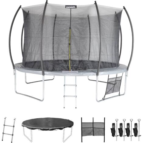 Trampoline 370cm with indoor net and accessories pack Grey 365x365x80 cm - Saturne Inner XXL