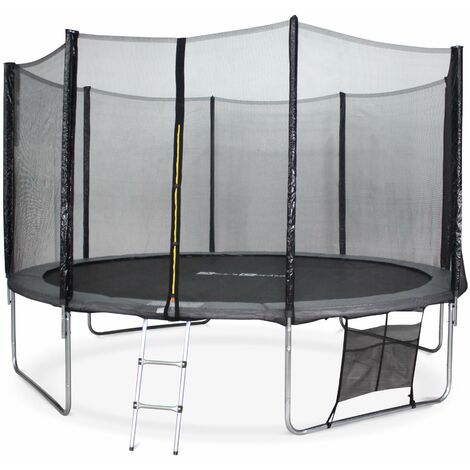 Sweeek – Trampoline 400cm gris avec filet de sécurité – Hauteur 80cm – Tapis de saut Ø354cm – Charge max 100kg – Kit d'ancrage inclus