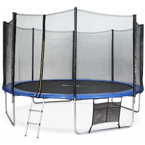 Trampoline Ø400cm - Mercure XXL bleu, filet, échelle, bâche, filet chaussures, kit d'ancrage 400 cm 4m
