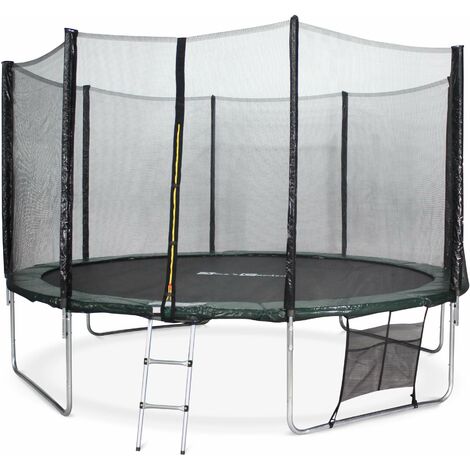 Trampoline Ø400cm - Mercure XXL vert, filet, échelle, bâche, filet chaussures, kit d'ancrage 400 cm 4m