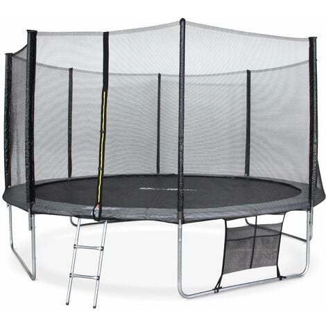 Trampoline 430cm gris avec filet de protection.  échelle. bâche. filet pour chaussures. kit d'ancrage - Vénus XXL- Trampoline de jardin 430 cm 4m Qualité PRONormes EU
