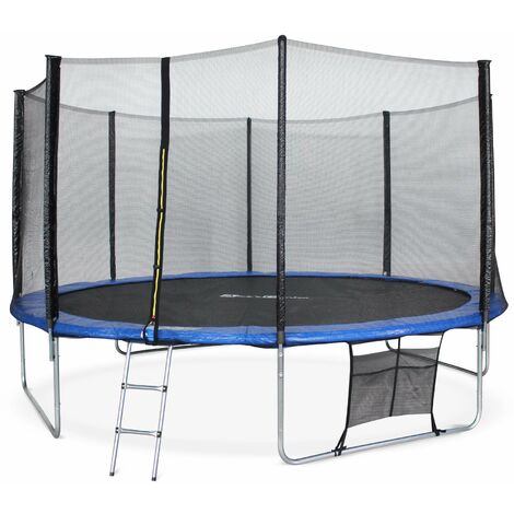 Trampoline Ø430cm - Vénus XXL bleu avec filet, échelle, bâche, filet chaussures, kit d'ancrage 430 cm 4m
