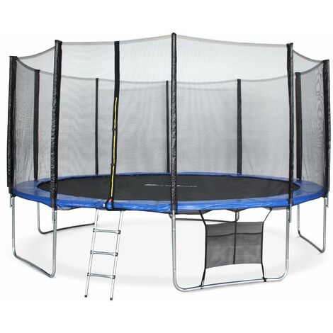 Trampoline Ø460cm - Neptune XXL bleu et filet, échelle, bâche, filet chaussures, kit d'ancrage 460 cm 4m
