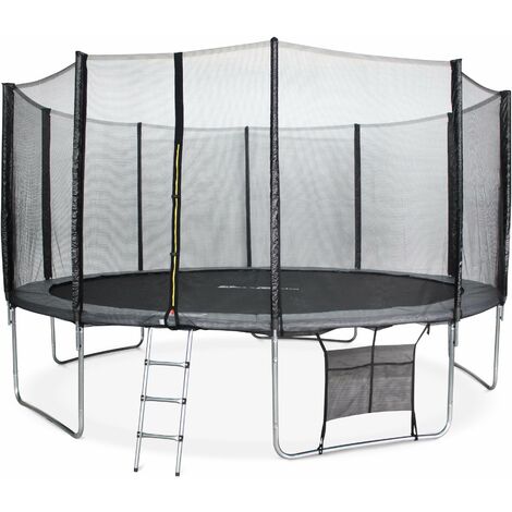Trampoline Ø460cm - Neptune XXL gris et filet, échelle, bâche, filet chaussures, kit d'ancrage 460 cm 4m