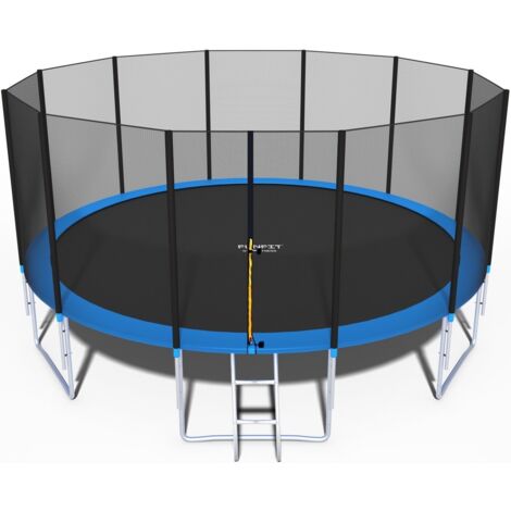 Trampoline 490 cm - avec filet et échelle - bleu - jusqu'à 150 kg