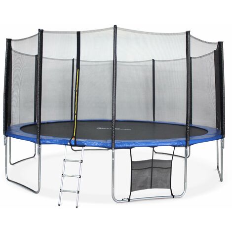Trampoline Ø490cm - Jupiter XXL bleu et filet, échelle, bâche, filet chaussures, kit d'ancrage 490 cm 4m