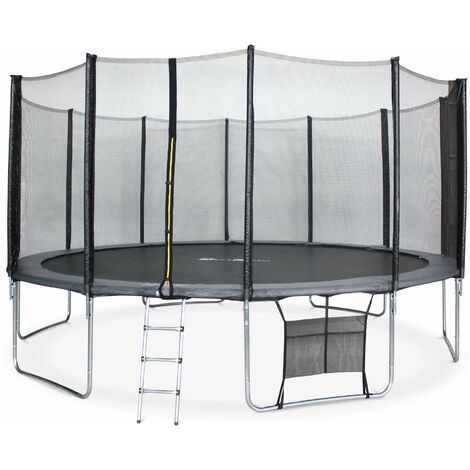 Trampoline Ø490cm - Jupiter XXL gris et filet, échelle, bâche, filet chaussures, kit d'ancrage 490 cm 4m