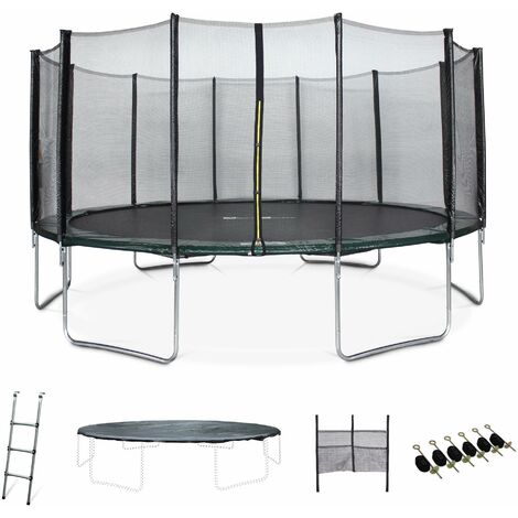 Trampoline Ø490cm - Jupiter XXL vert et filet, échelle, bâche, filet chaussures, kit d'ancrage 490 cm 4m