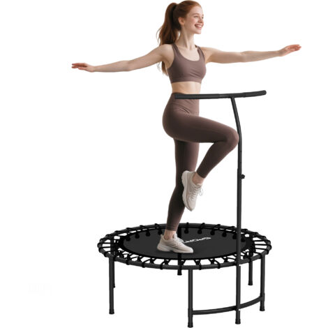 Trampoline avec cordes élastiques, poignée réglable 5 positions, capacité 100 kg, acier, Ø102x132 cm, noir