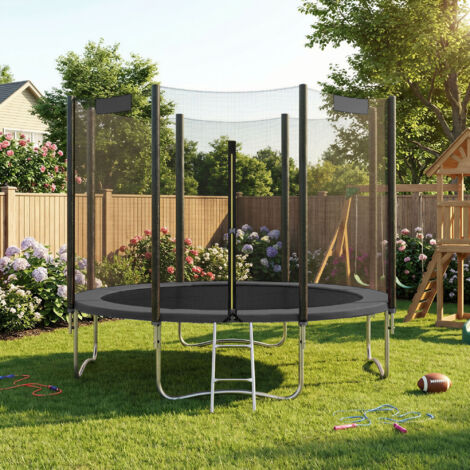 Trampoline avec Filet de Sécurité, Diamètre 305 cm, Cadre en Acier, Échelle, Noir