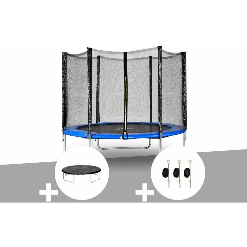 Jardideco - Kit trampoline Cronos ø 3,66 m Bleu + Bâche de protection + Kit d'ancrage