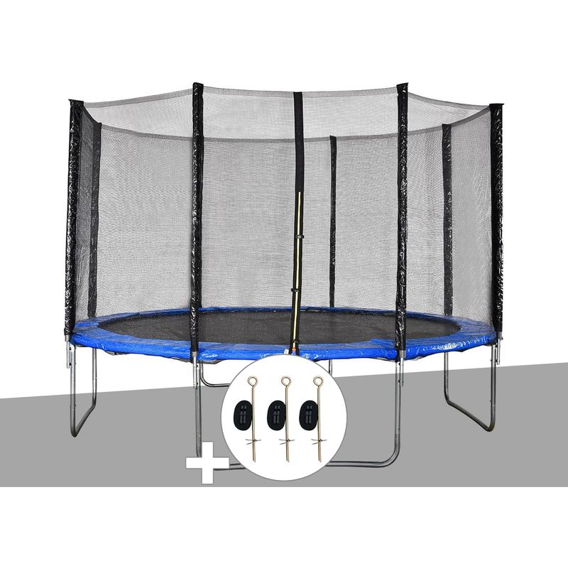 Kit trampoline Jardideco Cronos Ø 3,66 m Bleu + Kit d'ancrage