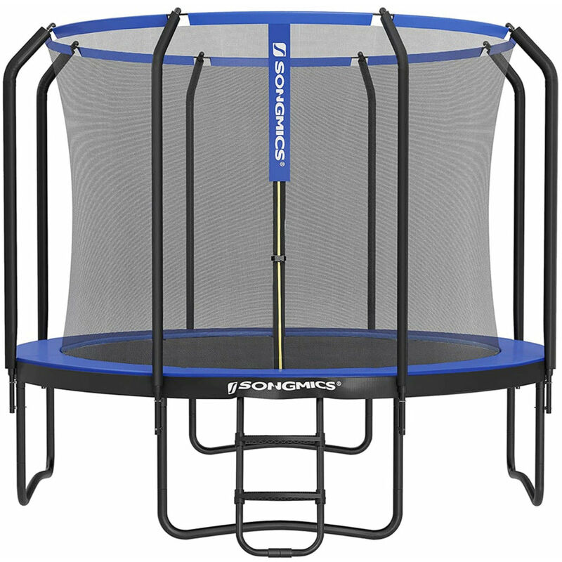 Trampoline de 305 cm trampoline de jardin rond avec filet de sécurité intérieur échelle poteaux recouvert de mousse pour enfants et adultes bleu