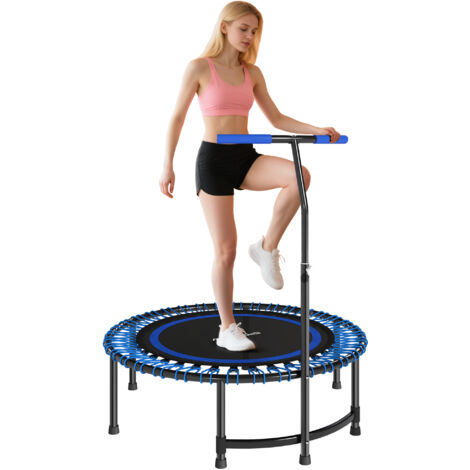 Trampoline de fitness 114 cm, cordes élastiques, poignée réglable 5 positions, trampoline d'exercice silencieux, bleu