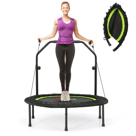 Trampoline de Fitness Pliable 101cm avec 2 Bandes de Résistance Main Courante Hauteur Réglable Charge 150 kg pour Enfants Vert CW4852 DESIGN IN