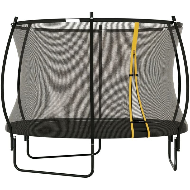 Trampoline de jardin Ø305 cm - couvre-ressort, filet de sécurité porte zippée verrouillable inclus - acier noir