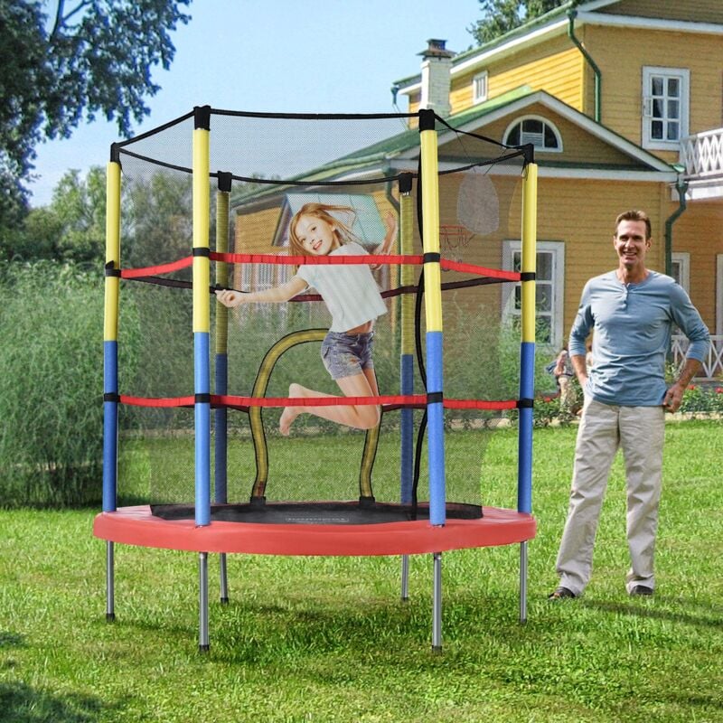 Trampoline de jardin avec filet de sécurité et couverture de bord, trampoline de fitness, 140 cm, trampoline, trampoline pour enfants avec panier de