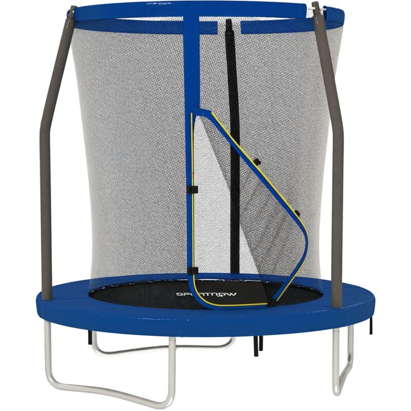 Trampoline de jardin enfant Ø183 cm - couvre-ressort, filet de sécurité porte zippée verrouillable inclus - acier bleu