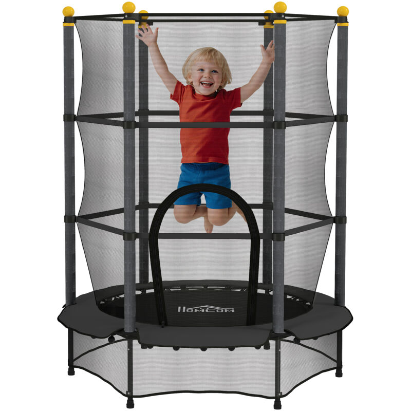 Trampoline de jardin enfants Ø 1,40 x 1,90H m filet de sécurité porte zipée couvre-ressorts + 6 poteaux rembourrés inclus noir