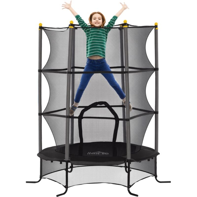 Homcom - Trampoline de jardin enfants ø 1,63 x 1,90H m filet de sécurité porte zipée couvre-ressorts + 6 poteaux rembourrés inclus noir