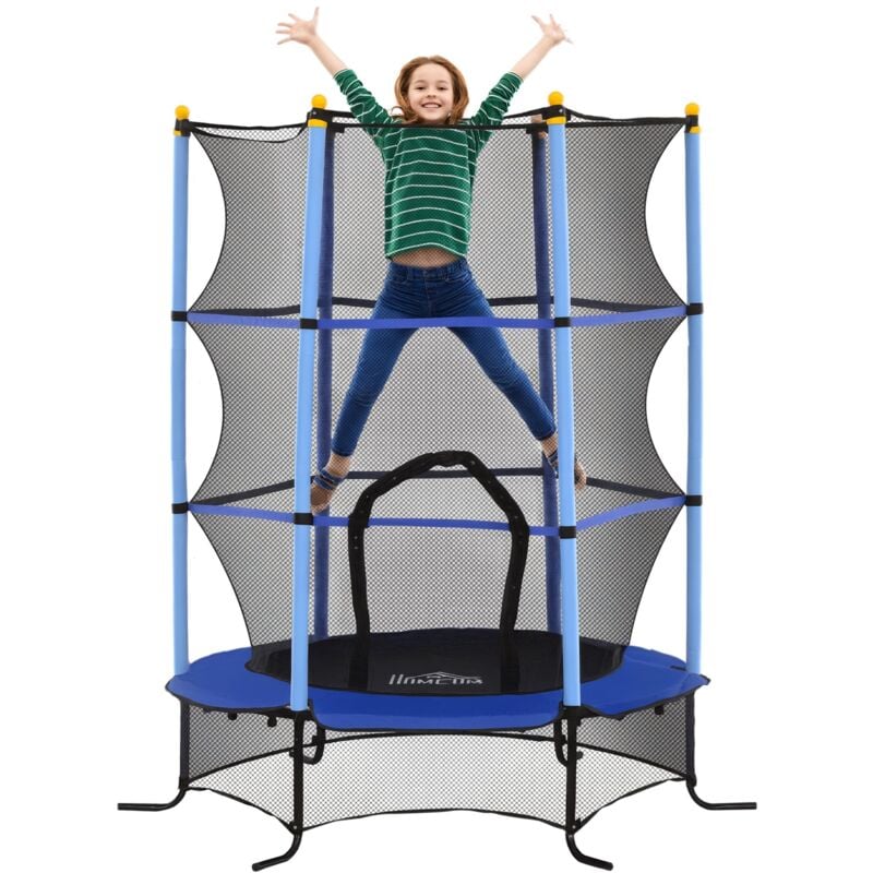 Homcom - Trampoline de jardin enfants ø 1,63 x 1,90H m filet de sécurité porte zipée couvre-ressorts + 6 poteaux rembourrés inclus bleu