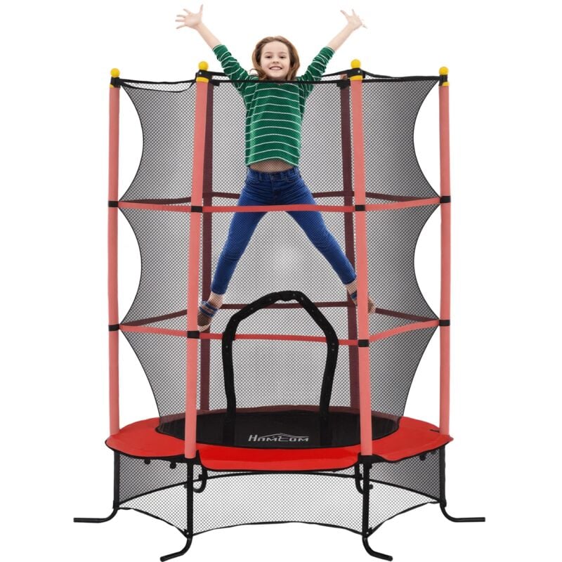 Homcom - Trampoline de jardin enfants ø 1,63 x 1,90H m filet de sécurité porte zipée couvre-ressorts + 6 poteaux rembourrés inclus rouge