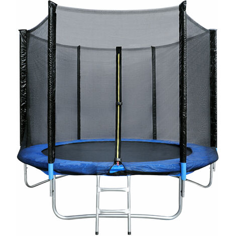 Trampoline de Jardin Enfants et Adultes Jeux d'Extérieur Noir et bleu Avec Filet de sécurité Couverture de protection