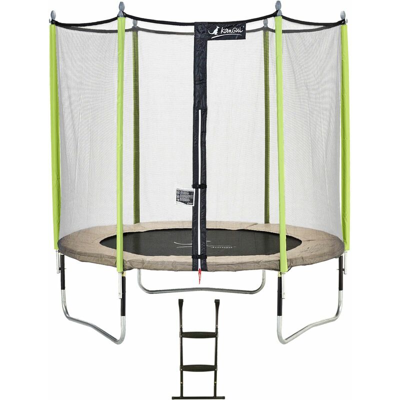 Trampoline de jardin 244 cm + filet de sécurité + échelle jumpi Taupe/Vert 250 - Vert - Kangui