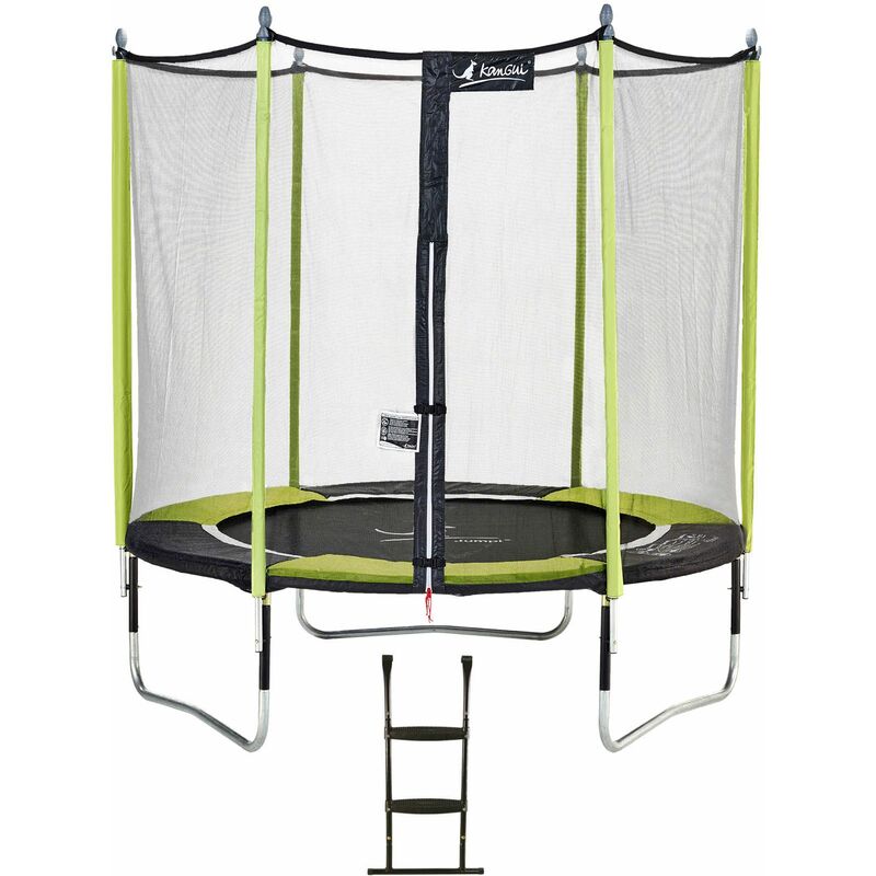 Trampoline de jardin 244 cm + filet de sécurité + échelle jumpi Vert/Noir 250 - Vert - Kangui